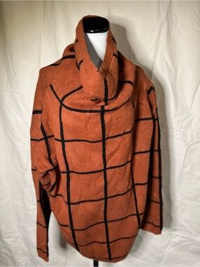 Rust Grid-Pattern Cowl Neck Sweater - mindy macs markit